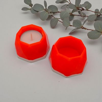 Geometric Tea Light Holders, Neon Orange Pair Geometric Tea Light Holders, Neon Orange Pair