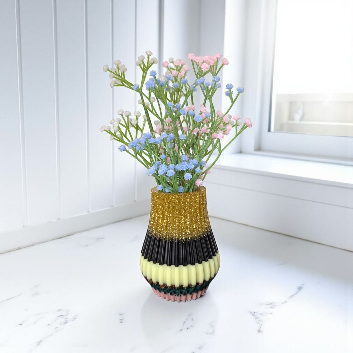 Colourful Zero Waste Resin Ribbed Vase/Pot