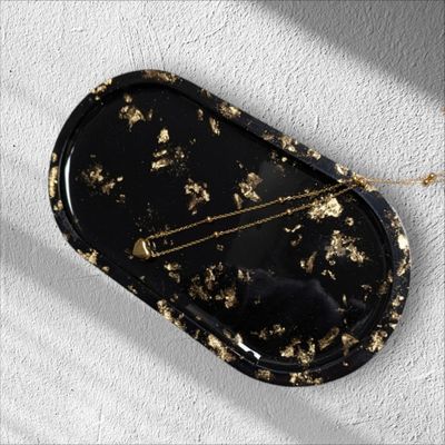 Oval Resin Trinket Tray, Gold Foil Design