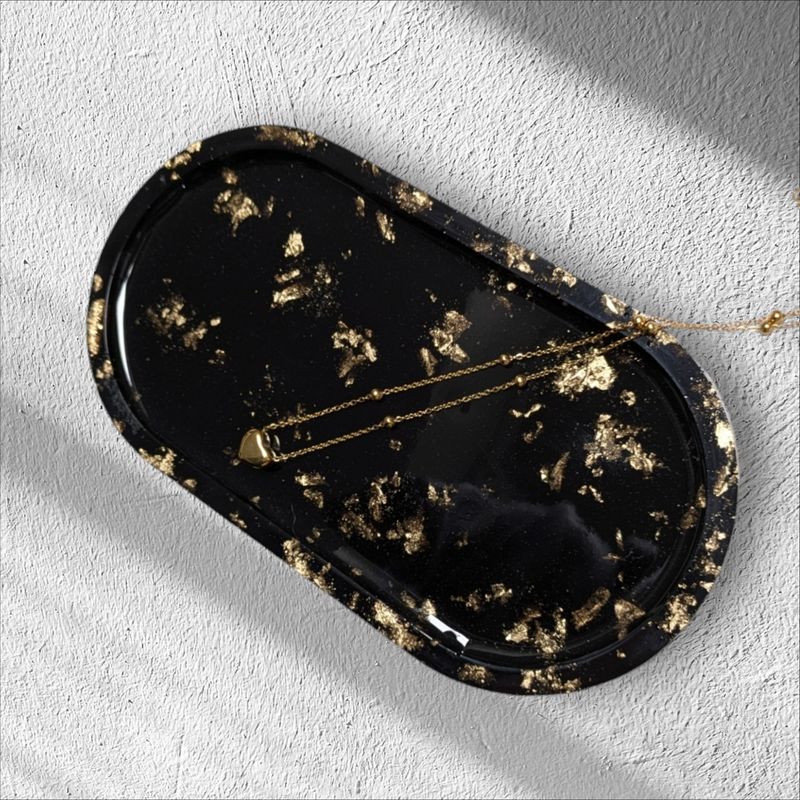 Oval Resin Trinket Tray, Gold Foil Design