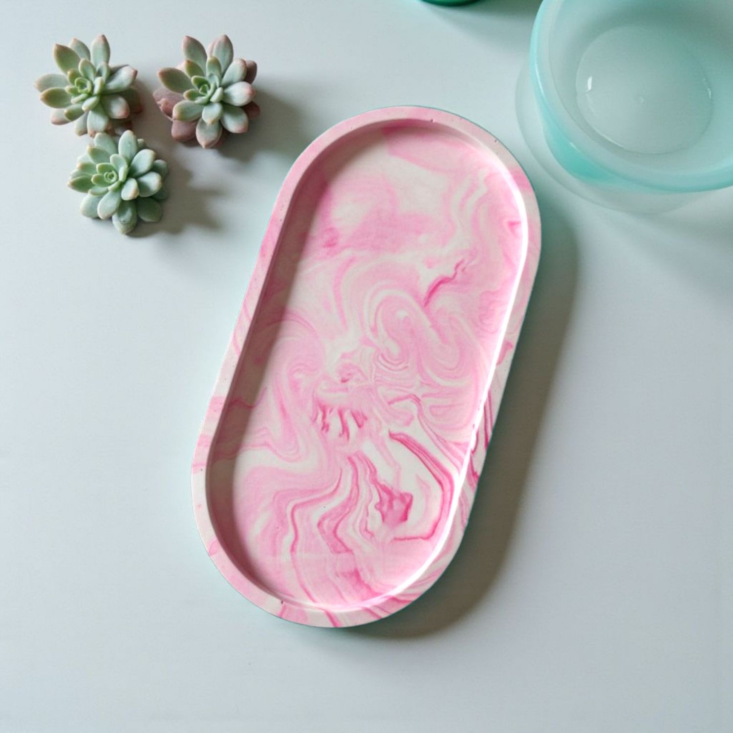 Oval Jesmonite Trinket Tray, Marbled Design