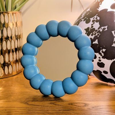 Bubble Edge Handheld Mirror with stand,  Blue Jesmonite