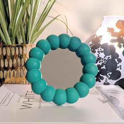 Bubble Edge Handheld Mirror with stand,  Green Jesmonite