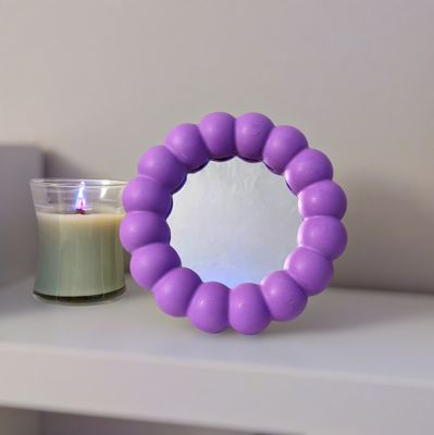 Bubble Edge Handheld Mirror with stand,  Purple Jesmonite