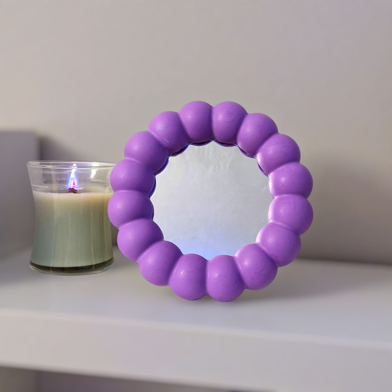 Bubble Edge Handheld Mirror with stand,  Purple Jesmonite
