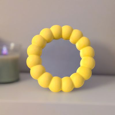 Bubble Edge Handheld Mirror with stand,  Yellow Jesmonite