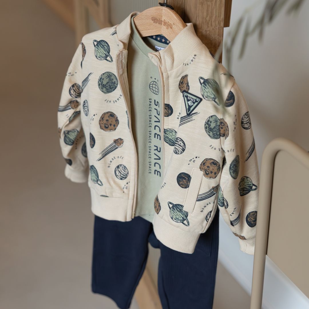 Dirkje jongens baby set shirt vest broek pebble navy space