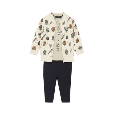 Dirkje jongens baby set shirt vest broek pebble navy space
