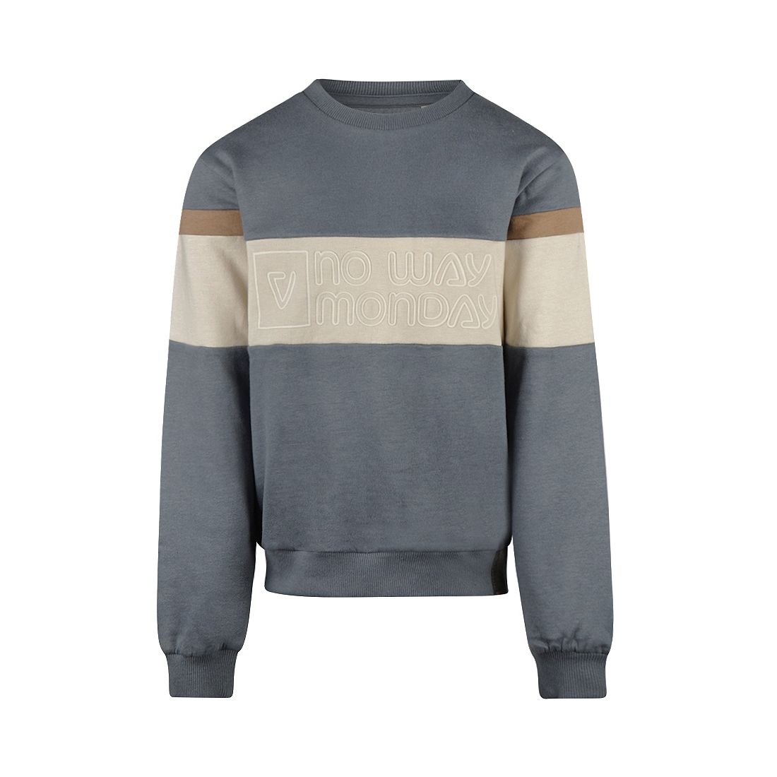 No Way Monday jongens sweater zachtblauw off white zand