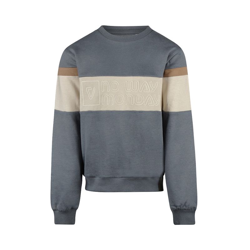 No Way Monday jongens sweater zachtblauw off white zand