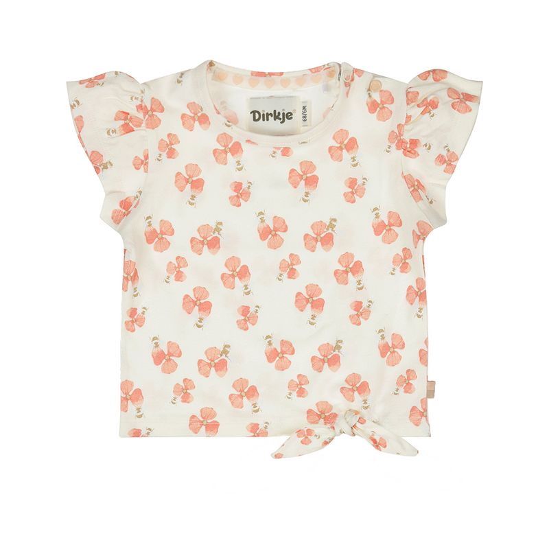 Dirkje meisjes T-shirt off white roze? Bloem ruffles