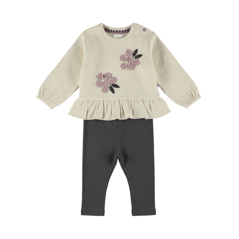 Dirkje Meisjes Set 2-Delig - Off-White Ruffle Sweater &amp; Antraciet Rib Legging