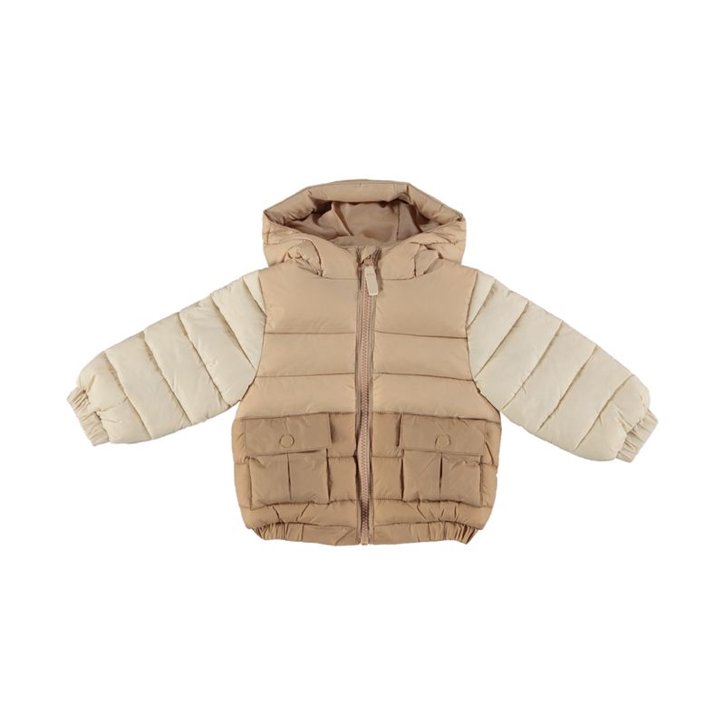 Dirkje Jongens Winterjas Puffer - Beige Colorblock