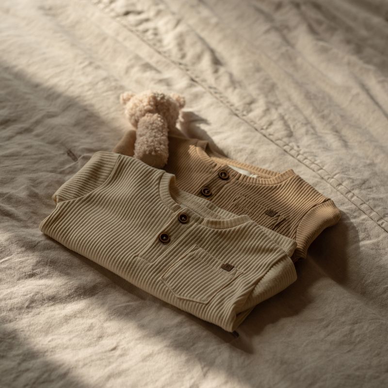 Dirkje Jongens Henley Shirt 2-Pack – Gestrept Ribstof met Knoopjes en Borstzak – Camel Bruin en Off-White