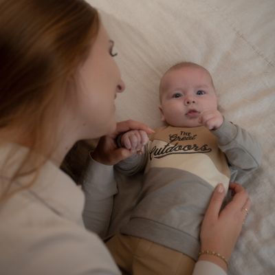 Dirkje Jongens Sweater - Beige Colorblock 'The Great Outdoors'