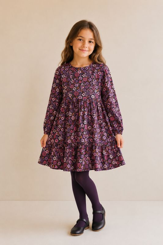 Danamade Hanne Meisjesjurk met Bloemen – Bordeaux