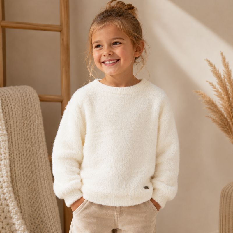 Teddy Trui Meisjes Ecru – Zachte Fleece Sweater