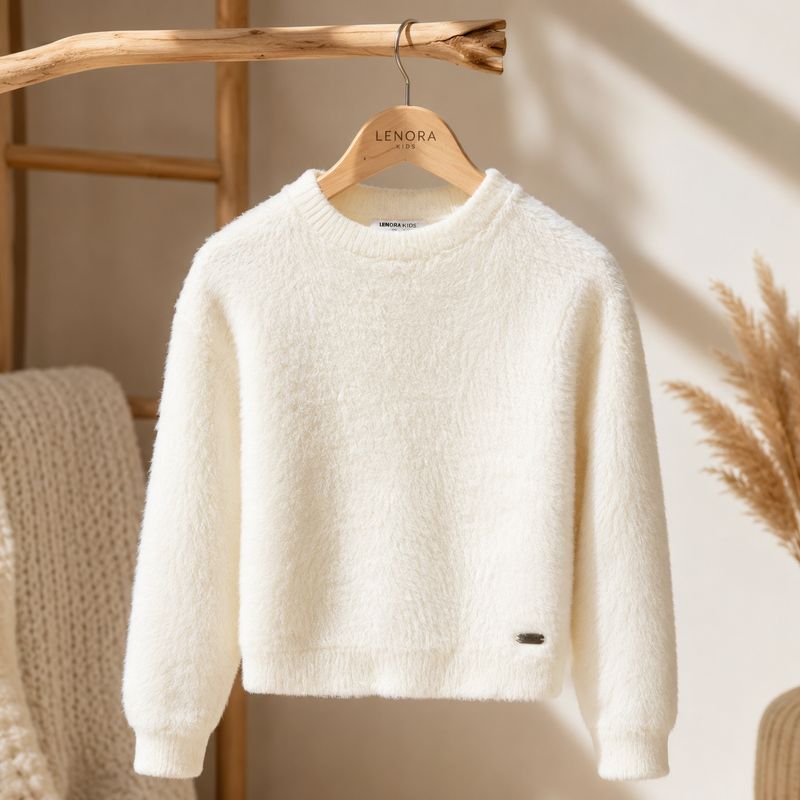 Teddy Trui Meisjes Ecru – Zachte Fleece Sweater