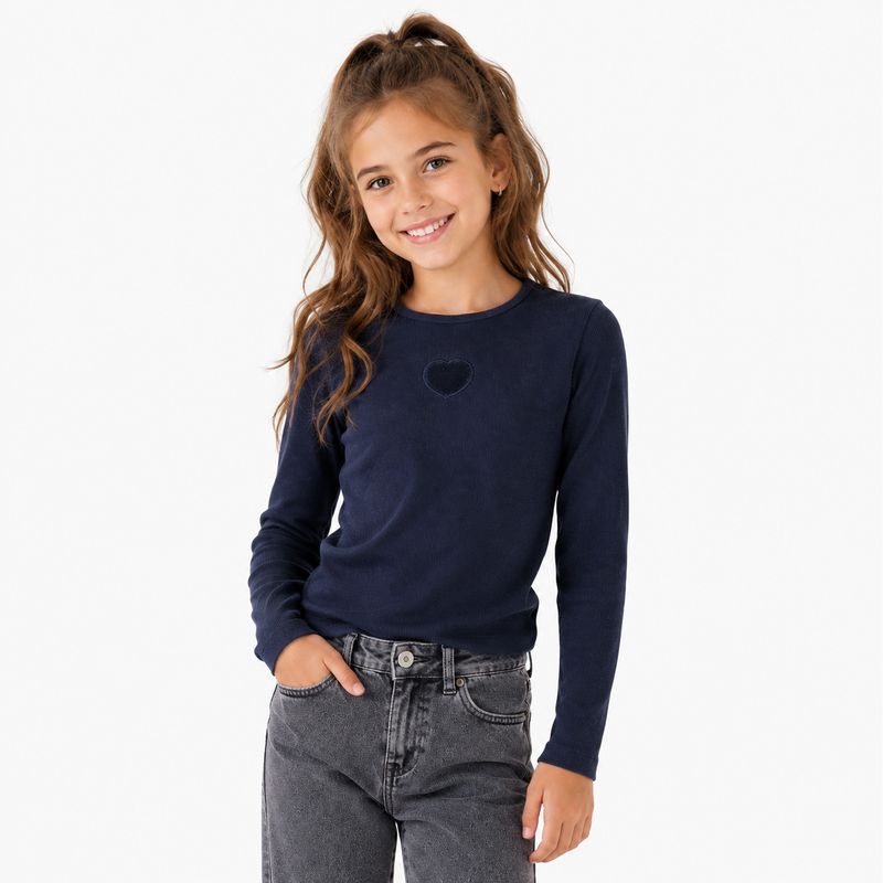 No Way Monday Meisjes Longsleeve Donkerblauw met Hartje