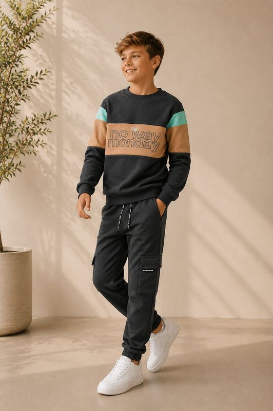 No Way Monday Jongens Cargo Joggingbroek Woodland Grey