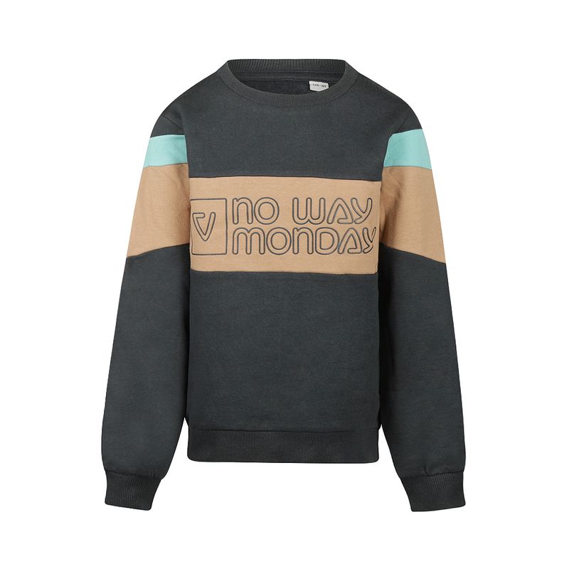 No Way Monday Jongens Sweater Colorblock Antraciet