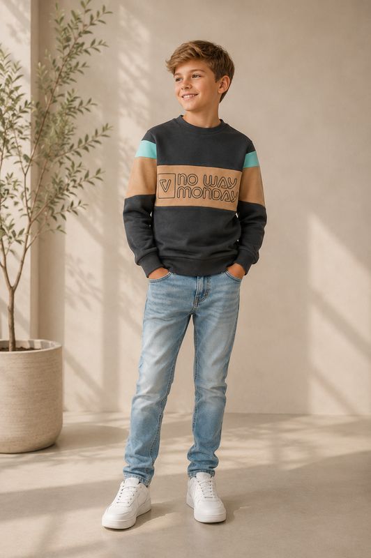 No Way Monday Jongens Sweater Colorblock Antraciet