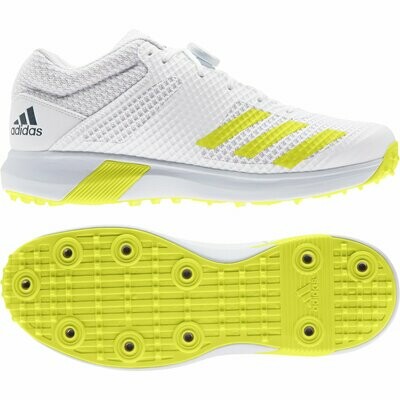2023 adidas Vector Mid 2.0 Bowling White Acid Yellow Cricket Shoes