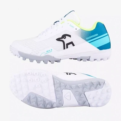2024 Kookaburra KC 5.0 Rubber White/Teal Junior Cricket Shoes