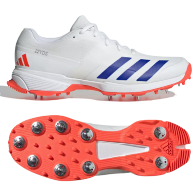 2024 adidas 22YDS Full Spike White Blue Red Cricket Shoes