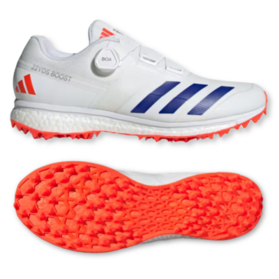 2024 adidas 22YDS BOOST White Blue Red Cricket Shoes