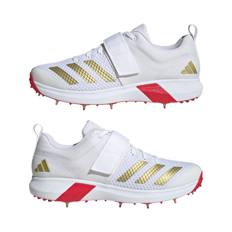 2025 adidas Adipower Vector Allrounder White Gold Red Cricket Shoes