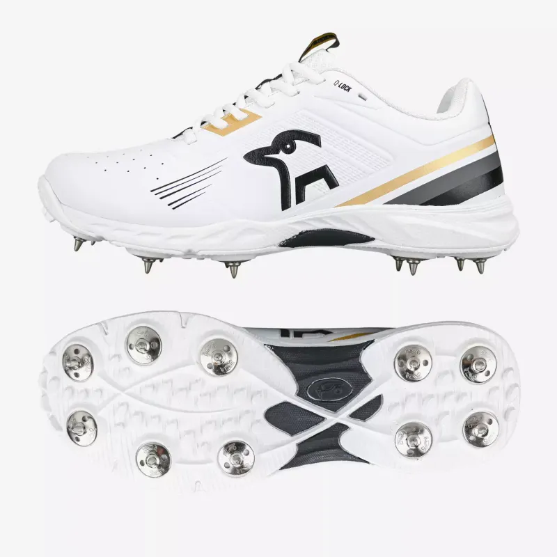 2025 Kookaburra Junior KC 3.0 Spike White Gold Cricket Shoes