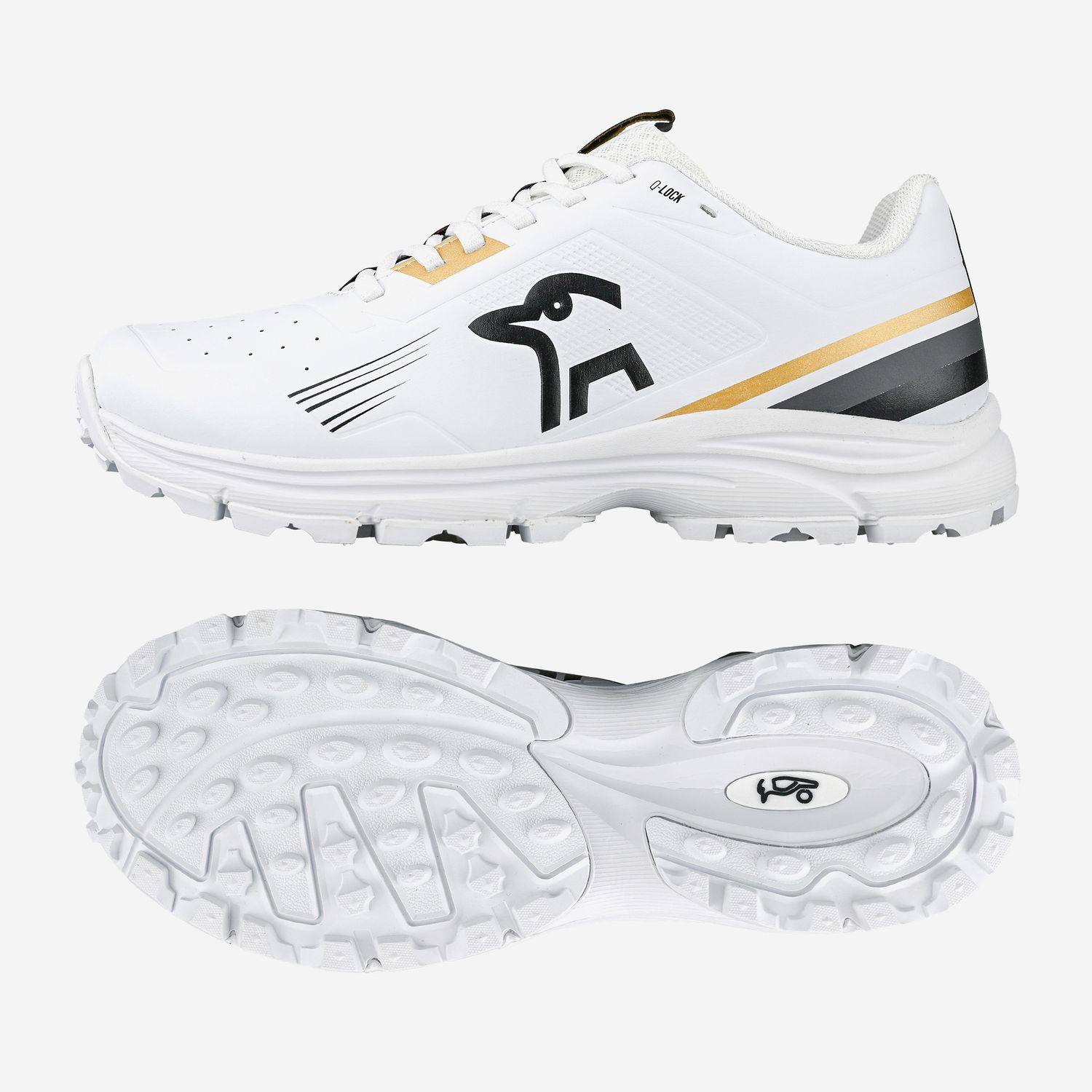 2025 Kookaburra Unisex KC 3.0 Rubber Sole White Gold Cricket Shoes