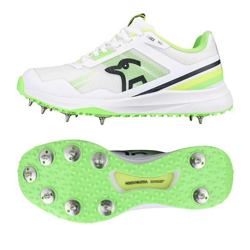 2025 Kookaburra KC 2.0 Spike White Green Adult Cricket Shoes