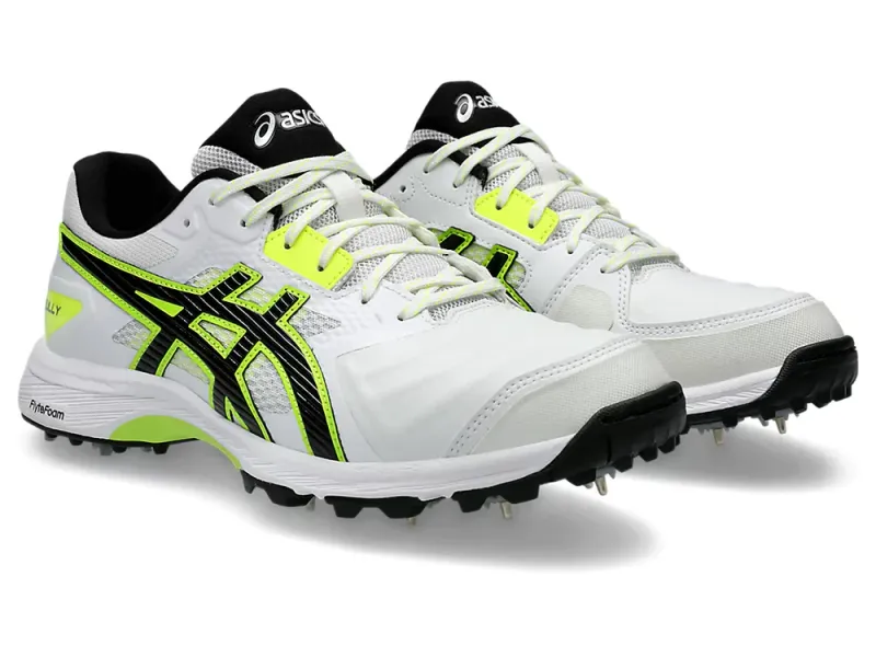 2025 Asics Unisex Gel Gully 7 Spike White Safety Yellow Cricket Shoes