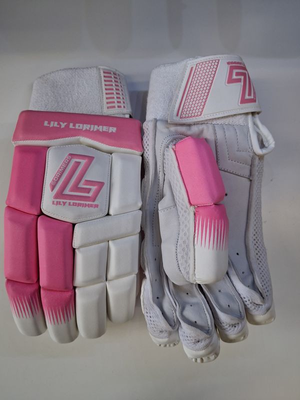 2025 Lily Lorimer Pro White Pink Split Finger Batting Gloves