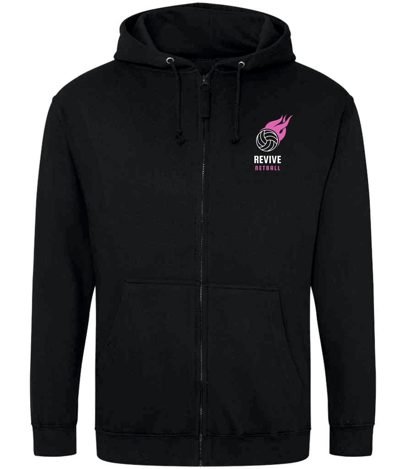 Revive Netball Black Full Zip Hooded Top
