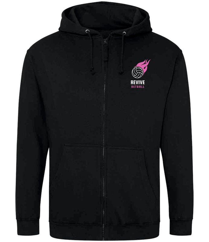 Revive Netball Black Full Zip Hooded Top