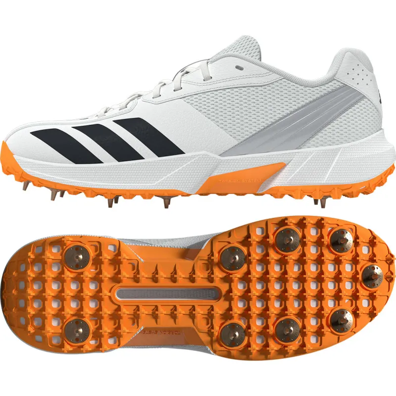 2026 adidas 22YDS Spike Cricket Shoes - White / Tangerine