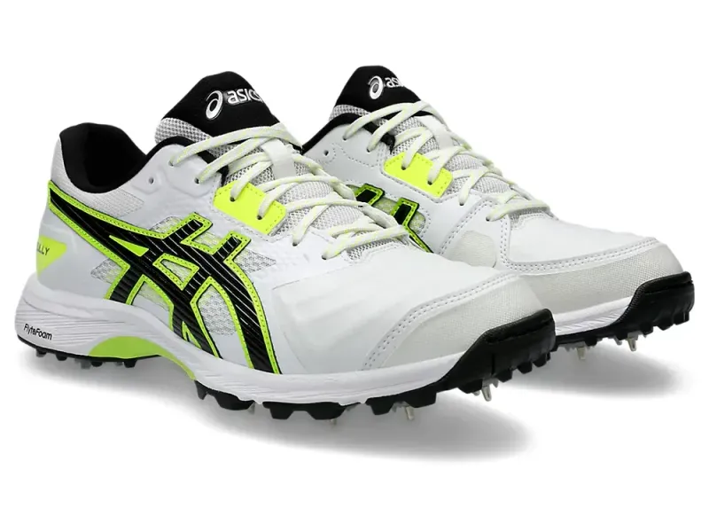 2025 Asics Unisex Gel Gully 7 Spike Cricket Shoes White / Safety Yellow