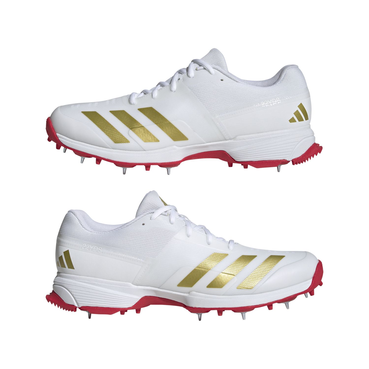 2025 adidas 22YDS Full Spike White Gold Red Cricket Shoes