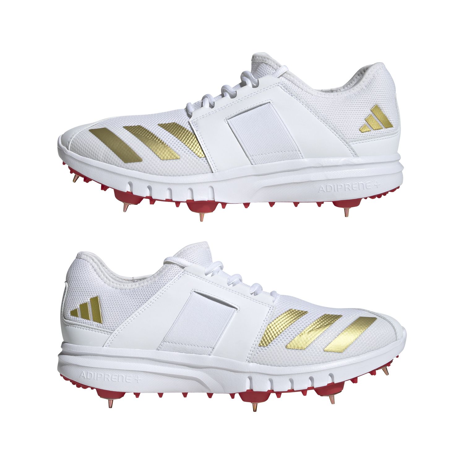 2025 adidas Unisex Howzat Spike White Gold Red Cricket Shoes