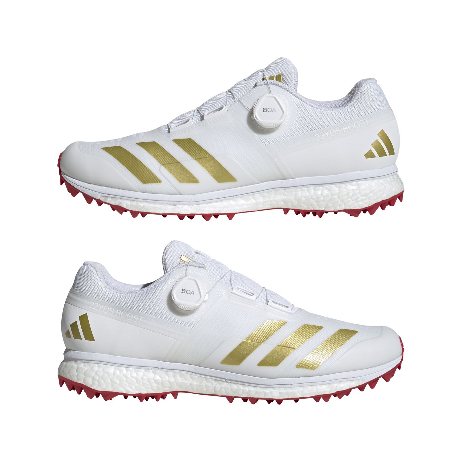 2025 adidas 22YDS BOOST White Gold Red Cricket Shoes