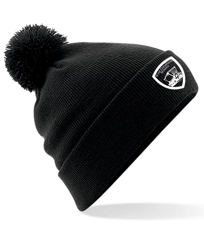 West Cornforth MIners FC Original Black Pom Pom Hat West Cornforth MIners FC Original Black Pom Pom Hat