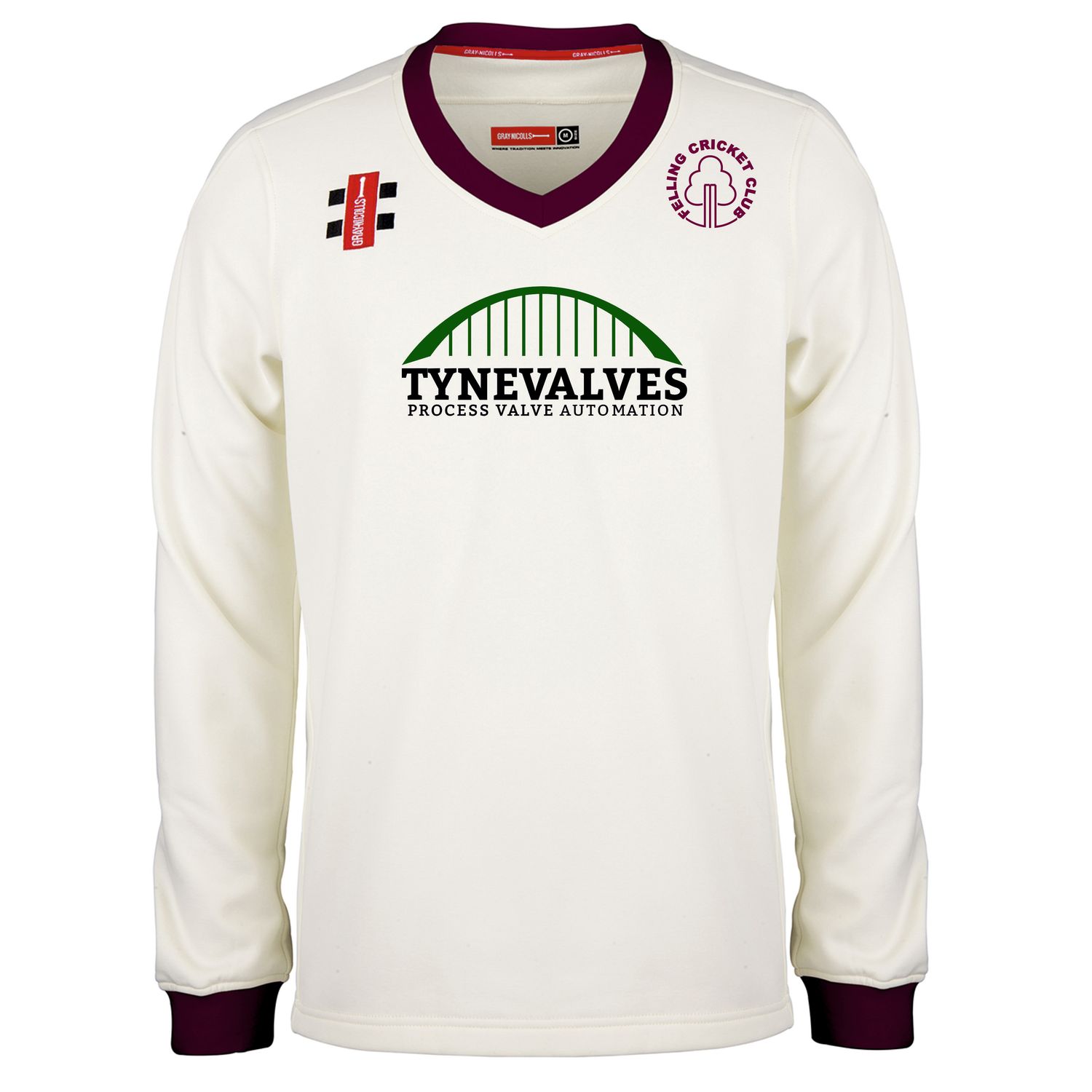 Felling Pro Performance Maroon Trim Long Sleeve Cricket Sweater