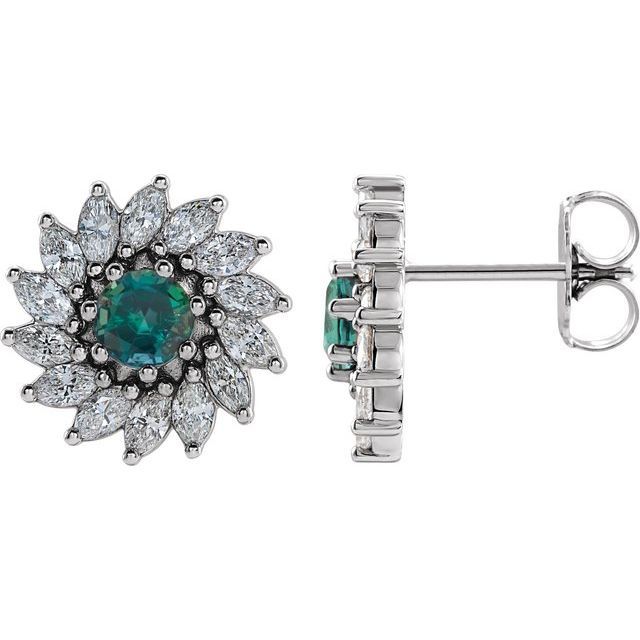 14K White 3.5 mm Natural Alexandrite &amp; 3/4 CTW Natural Diamond Earrings