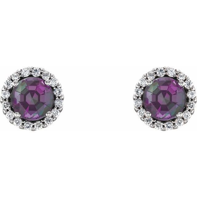 14K White 3.5 mm Natural Alexandrite &amp; 1/10 CTW Natural Diamond Earrings