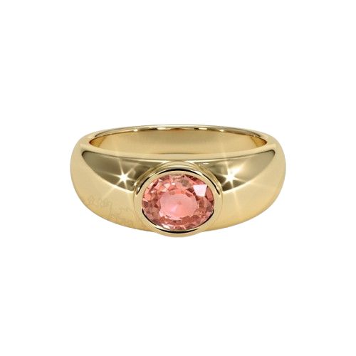 Mens Padparadscha Sapphire Ring - Oval 1.17 Ct. - 14K Yellow Gold, Metal type: 14K White, Size: 8