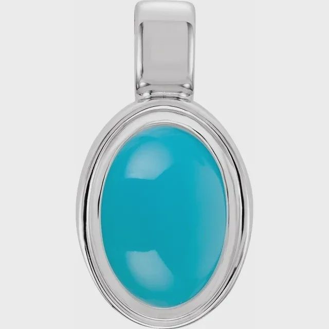 Sterling Silver Natural Turquoise Pendant with chain, Metal type: 14K White