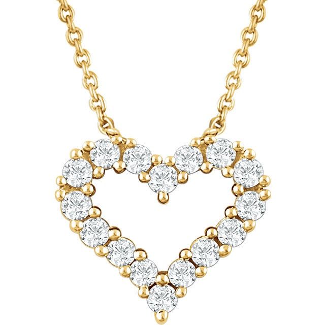 14K Yellow 1/4 CTW Diamond Heart 18&quot; Necklace, Metal type: Sterling Silver